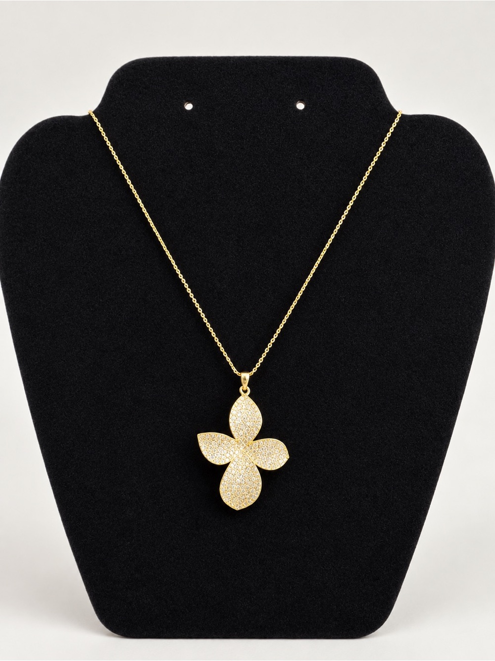 18K Gold-Plated CZ Four-Petal Pendant Necklace 16–19” excellent quality